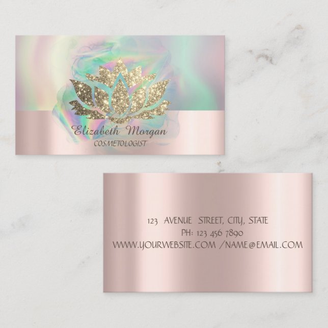 Gold Glitter Lotus Colourful Holographic Ink  Business Card (Front/Back)
