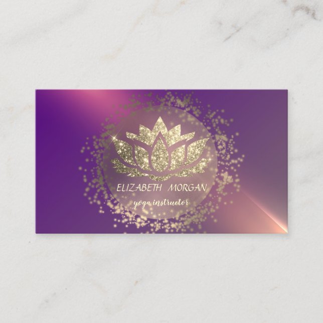 Gold Glitter Lotus Violet  Business Card (Front)