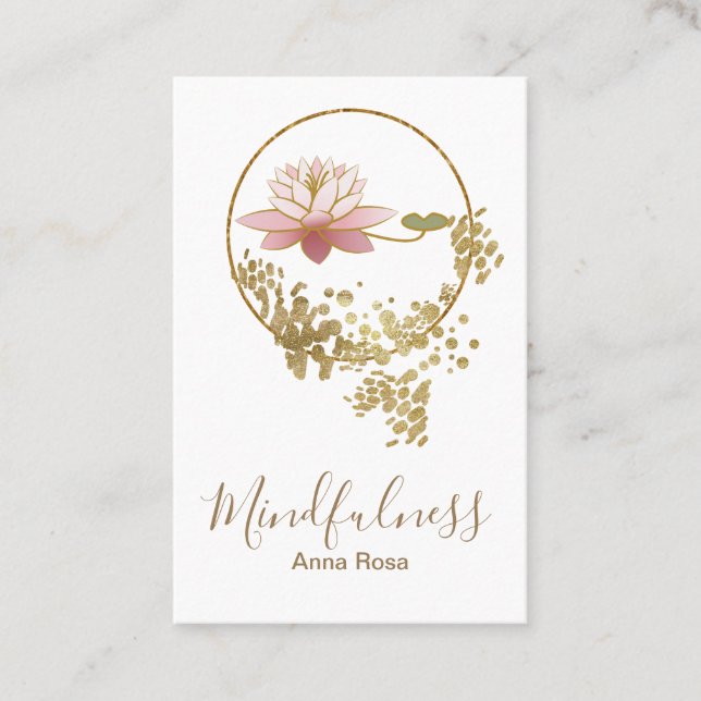 *~* Gold Glitter Lotus Yoga Meditation Mindfulness Business Card (Front)