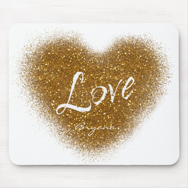 Gold Glitter LOVE Heart Glamour Mouse Pad (Front)
