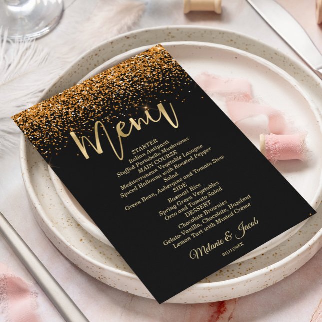 Gold Glitter Luxury Flat Menu Card (Creator Uploaded)