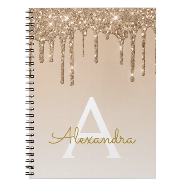 Gold Glitter Luxury Sparkle Monogram Notebook (Front)