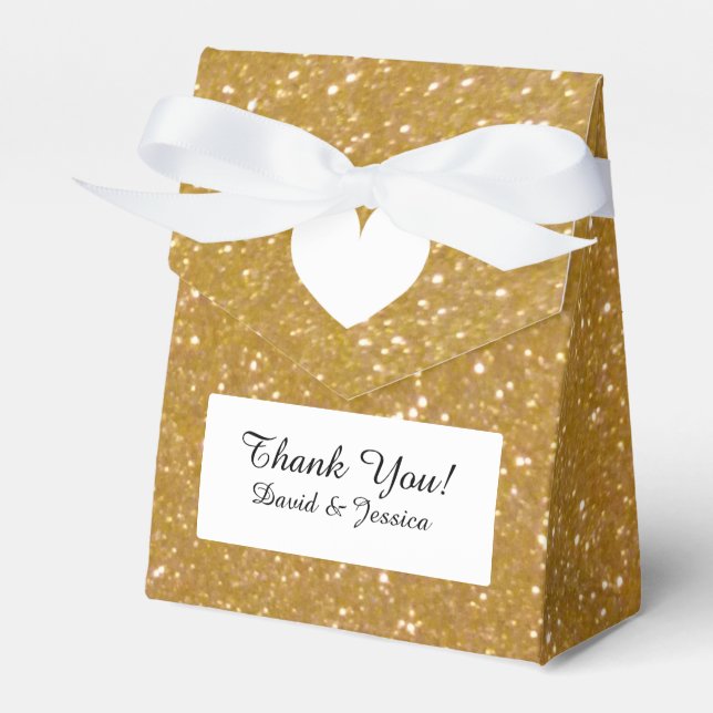 Gold glitter luxury style wedding favour box (Front Side)