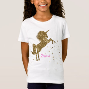 Gold Glitter Magical Unicorn & Stars Personalised T-Shirt