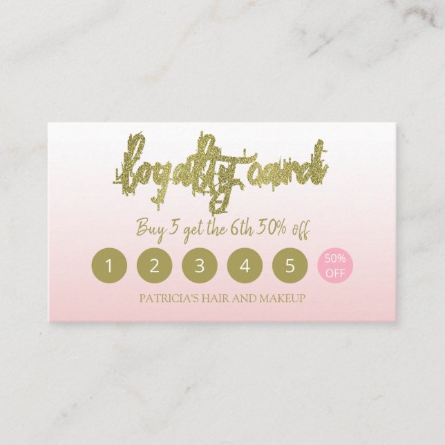 Gold Glitter Makeup Artist Hair Salon Loyalty Card (Front)