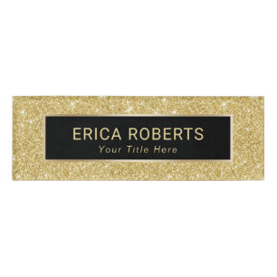 Gold Glitter Makeup Artist Hair Salon Modern Name Tag