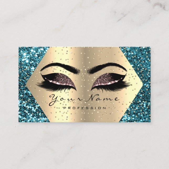 Gold Glitter Makeup Artist Lash Brow Ocean Rose Business Card (Front)