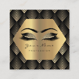 Gold Glitter Makeup Lashes Black Gold Art Deco Square Business Card