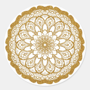 Gold Glitter Mandala Classic Round Sticker
