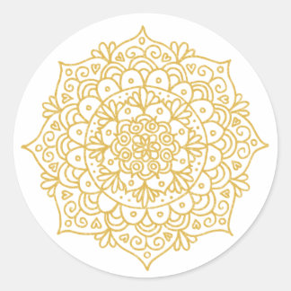 Gold Glitter Mandala Flower Classic Round Sticker