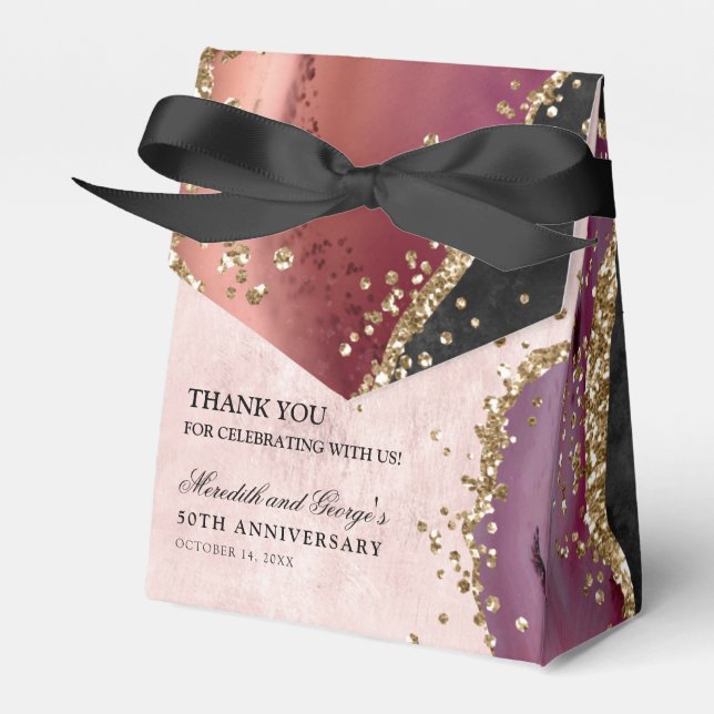Gold Glitter Marble Agate 50th Anniversary Favour Box (Front Side)