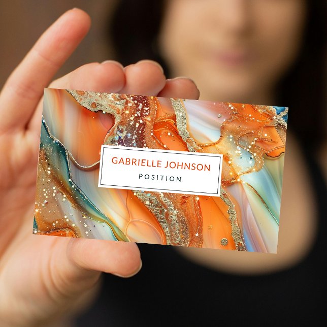 Gold Glitter Marble Agate Orange Green   Business Card (Creator Uploaded)