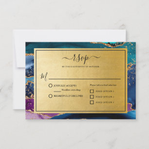 Gold Glitter Marble Agate Wedding RSVP Card