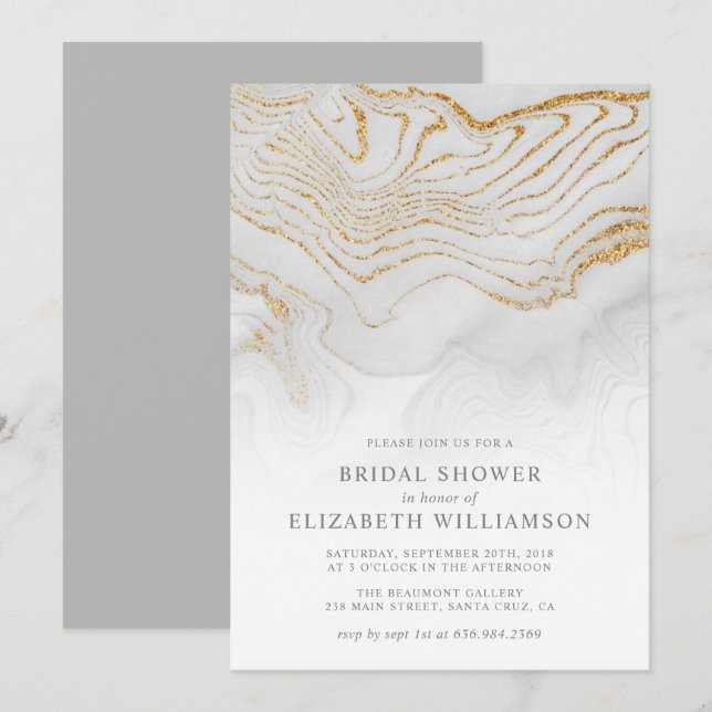 Gold Glitter Marble Bridal Shower Invitation (Front/Back)