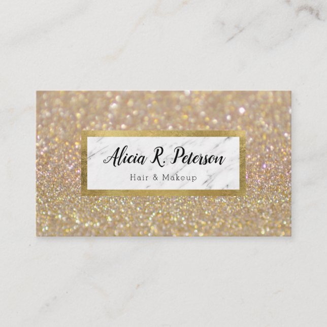 Gold Glitter Marble Makeup Artist Hair Business Card (Front)