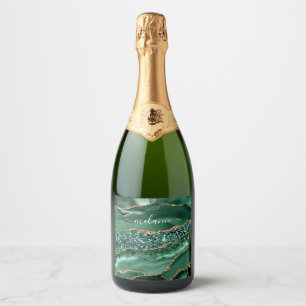 Gold Glitter Marble Name Sparkling Wine Label