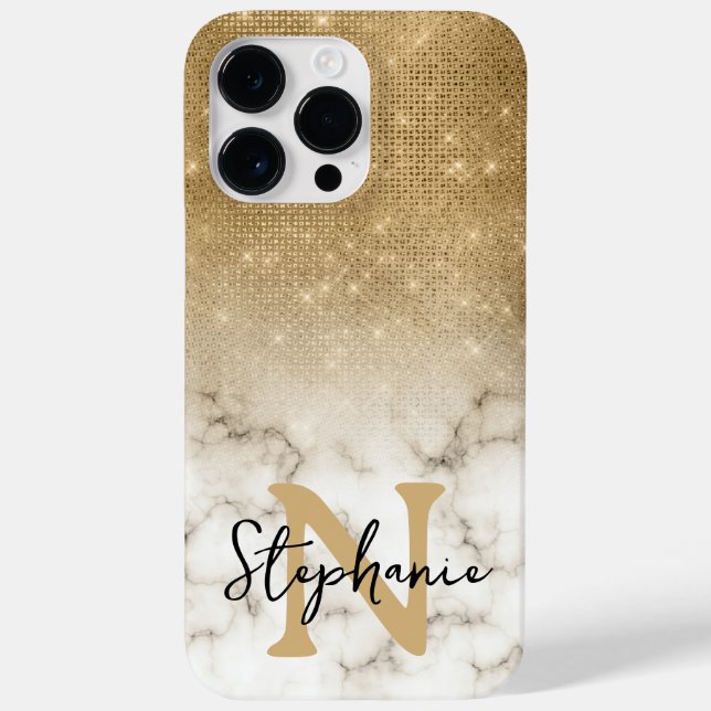 Gold Glitter Marble Ombre Monogram Case-Mate iPhone Case (Back)