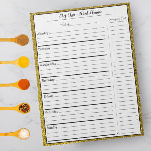 Gold Glitter Meal Planner & Trendy Grocery List Notepad