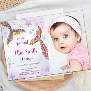 Gold Glitter Mermaid Invitations with photo