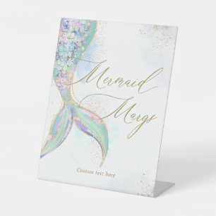 Gold Glitter Mermaid Margs Tail Birthday Pedestal Sign