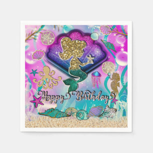 Gold glitter Mermaid & Shells Under the Sea Party Napkin