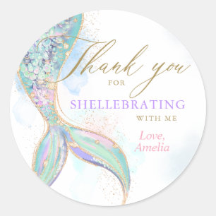 Gold Glitter Mermaid Tail Thank You Birthday Classic Round Sticker