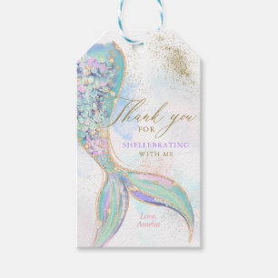 Gold Glitter Mermaid Tail Thank You Birthday Gift Tags