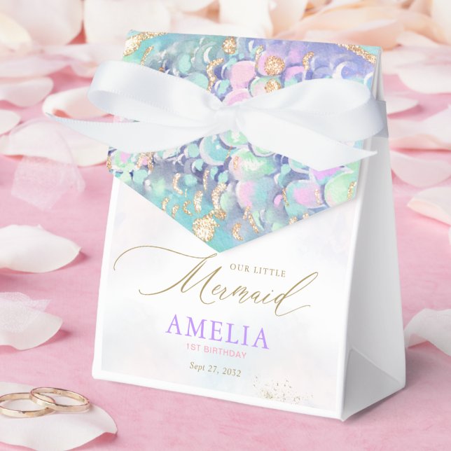 Gold Glitter Mermaid Tail Under the Sea Birthday Favour Box (Wedding)