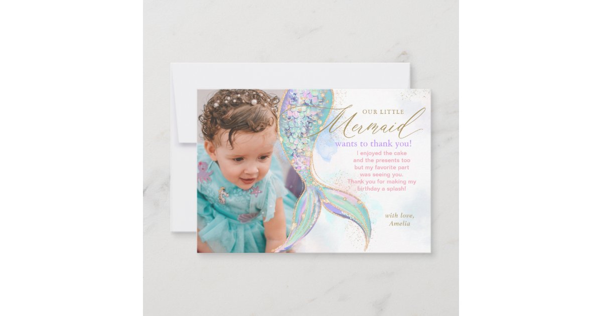 Gold Glitter Mermaid Tail Under the Sea Photo Thank You Card | Zazzle