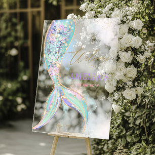 Gold Glitter Mermaid Tail Under the Sea Welcome Acrylic Sign