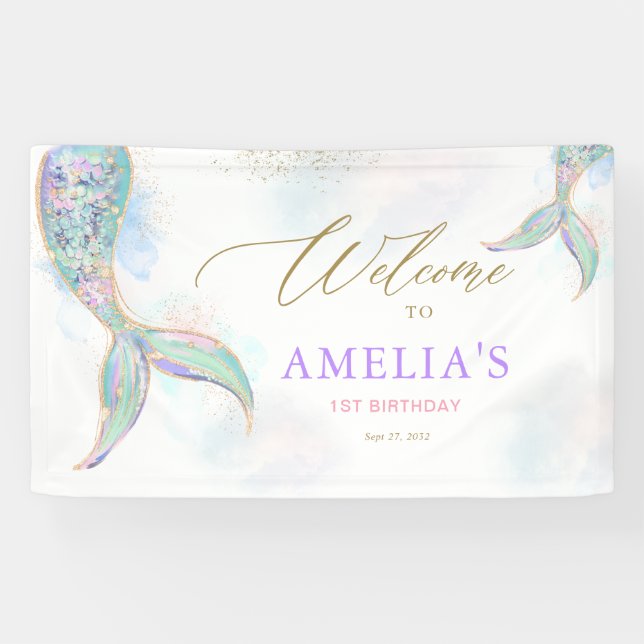 Gold Glitter Mermaid Tail Under the Sea Welcome Banner (Horizontal)