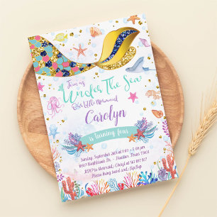 Gold Glitter   Mermaid Under The Sea Birthday Invitation