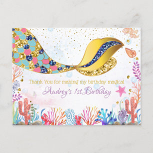 Gold Glitter Mermaid Under The Sea Thank You Card