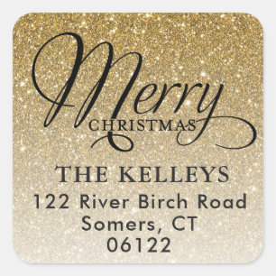 Gold Glitter Merry Christmas Address Seal