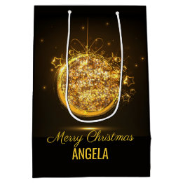Gold Glitter Merry Christmas Ball Elegant Gift Bag
