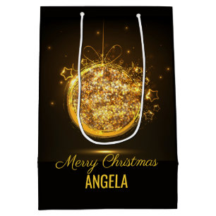 Gold Glitter Merry Christmas Ball Elegant Gift Bag