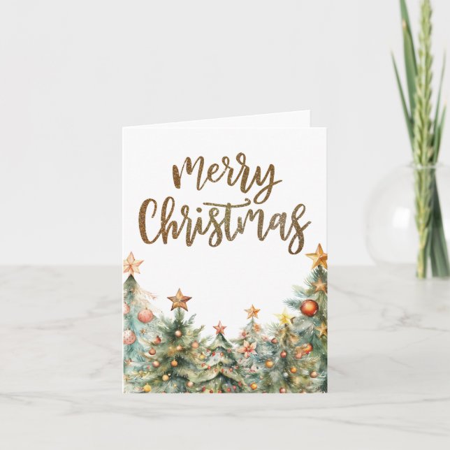 Gold Glitter Merry Christmas Folded Greeting Card (Front)