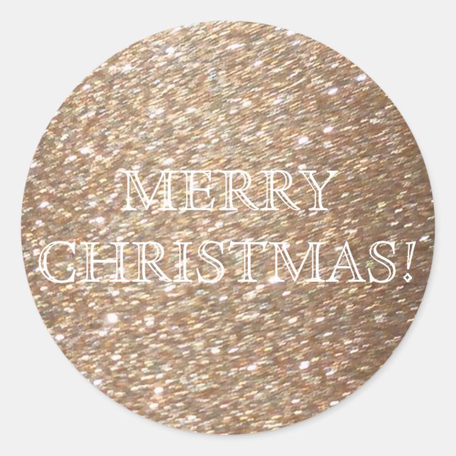 Gold Glitter Merry Christmas Glamour Light Sparkle Classic Round Sticker (Front)
