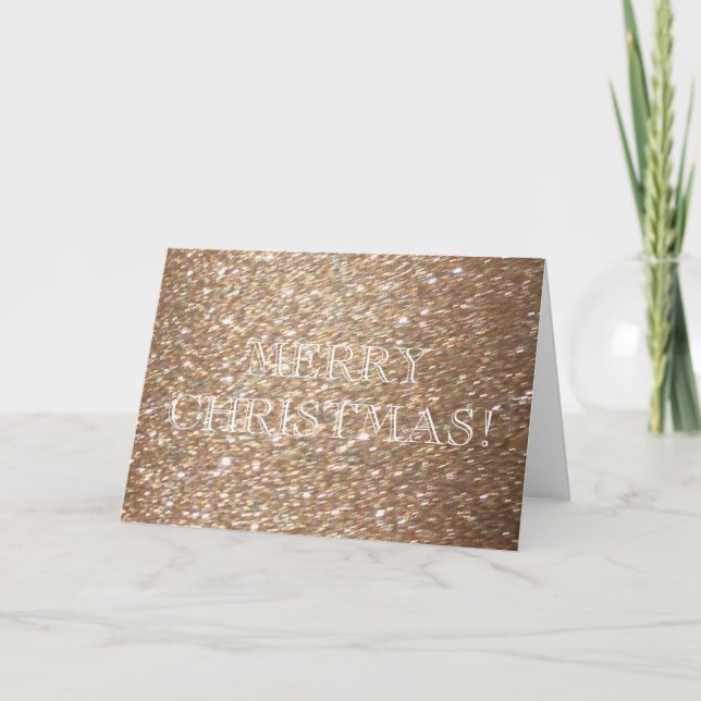 Gold Glitter Merry Christmas Glamour Light Sparkle Holiday Card (Front)