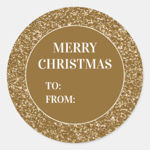 Gold Glitter Merry Christmas Holiday To From Classic Round Sticker