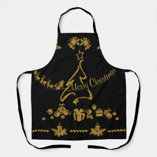 Gold Glitter Merry Christmas, Santa Claus Apron