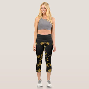 Gold Glitter Merry Christmas, Santa Claus Capri Leggings