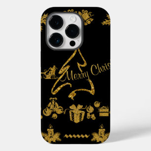 Gold Glitter Merry Christmas, Santa Claus Case-Mate iPhone 14 Pro Case