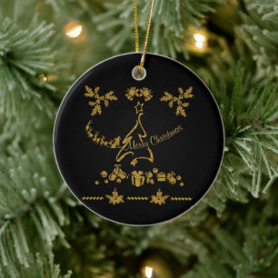 Gold Glitter Merry Christmas, Santa Claus Ceramic Tree Decoration