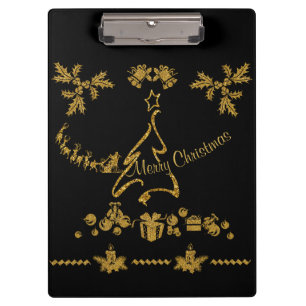 Gold Glitter Merry Christmas, Santa Claus Clipboard