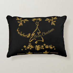 Gold Glitter Merry Christmas, Santa Claus Decorative Cushion