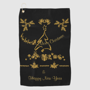 Gold Glitter Merry Christmas, Santa Claus Golf Towel