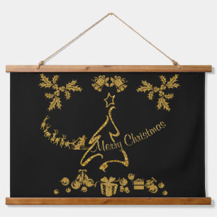 Gold Glitter Merry Christmas, Santa Claus Hanging Tapestry