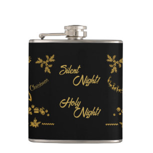 Gold Glitter Merry Christmas, Santa Claus Hip Flask