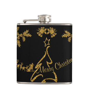 Gold Glitter Merry Christmas, Santa Claus Hip Flask